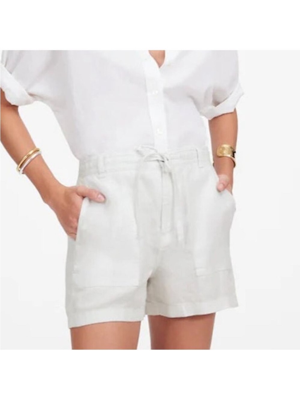 Madewell Pull On Drawstring Shorts 100% Linen White Vacation Resort XL NWT - Picture 2 of 7